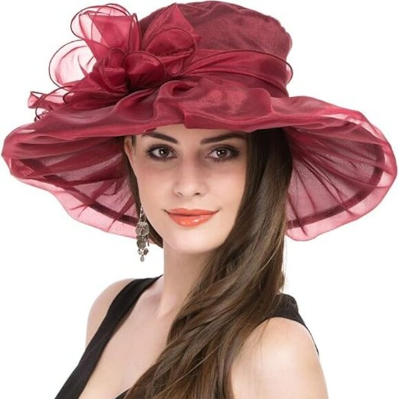 Accessories - Large Derby Church Fashion Hat Bridal Tea Party Wedding Horse Statement Burgundy